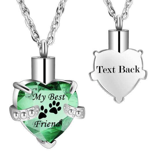 SOITIS Personalized Crystal Cremation Jewelry Heart Urn Necklace for Pet Ashes Stainless Steel Birthstone Memorial Keepsake Ash Holder for Cat Dog